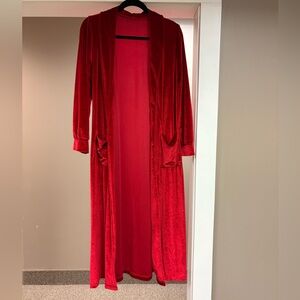 Long Red Duster Coat / Cardigan Size Medium